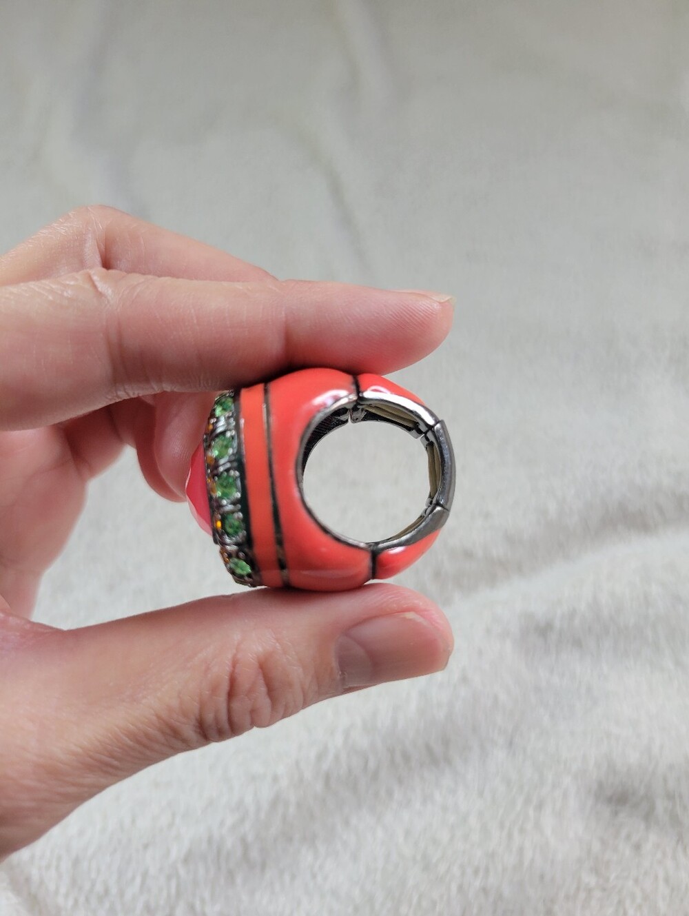 GUC Bold Chunky Mod Coral Pink Cocktail Statement Stretch Ring (US 7.5) - Picture 7 of 15